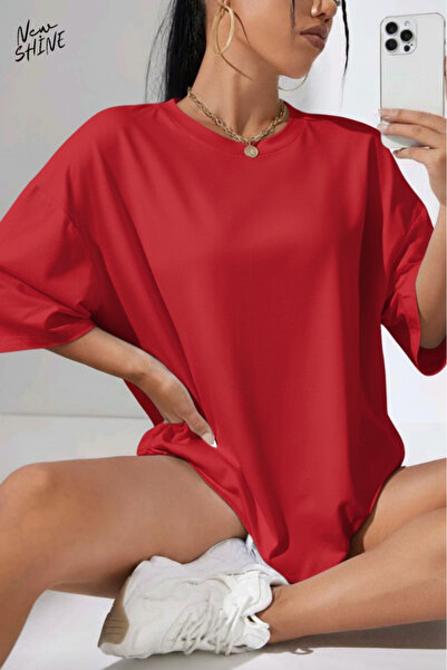 New Shine تي شيرت قصة فضفاضة للجنسين غير مطبوع