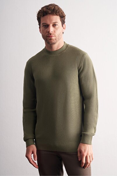 İmza Light Green Half Turtleneck Long Sleeve Pocketless Comfort Fit Casual Cotton Knitwear Sweater 1012255203