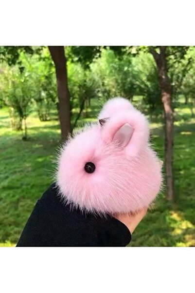 Generic PINK Mini Bunny Faux Fur Pompom Keychain – Fluffy Bag Charm for Women & Kids