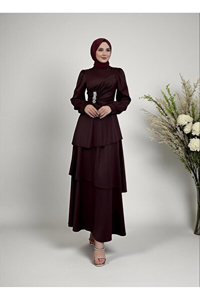 STİLZERAFET Yandan Stone Layered Satin Evening Dress