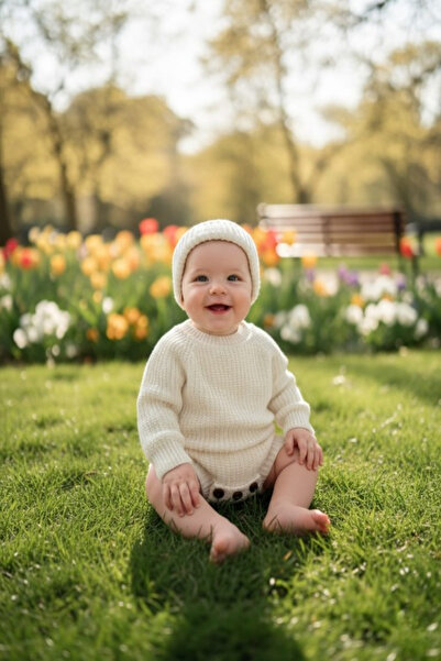 meriç bebe - bütün çocuklar melektir. mrc Unisex Stitch-Free Knitwear Bodysuit & Hat Set - Buttoned at the Bottom Raglan Sleeve Cotton Acrylic (3-12 Months)