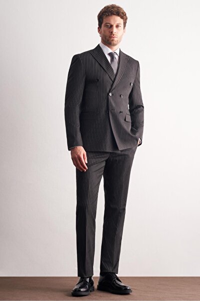 İmza بدلة سوداء بياقة سيف مبطنة بالكامل 6 دروب قصة ضيقة مرنة بأزرار على الجهت...