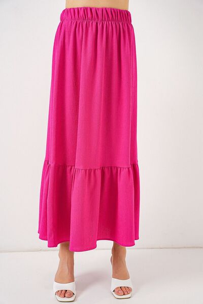 Hiccup Bdart Textured Long Knitwear Skirt with Flexible Waist