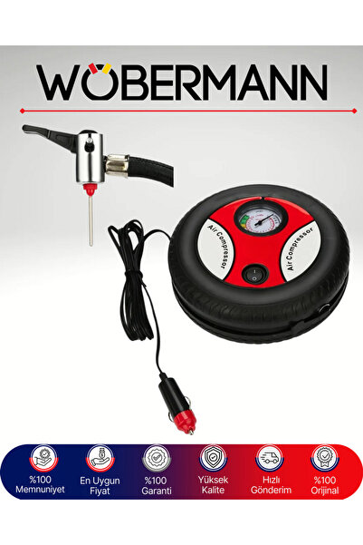 Wöbermann 260 PSI Çift Silindirli Otomatik Hava Kompresörü Taşınabilir Oto Lastik Şişirici 12V