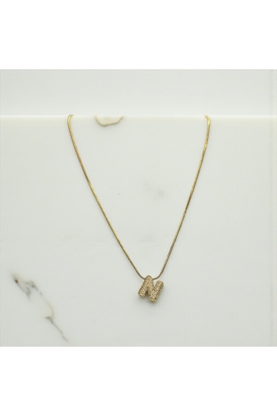 Butik Zirkon Taşlı N Harfli Sarı Kolye