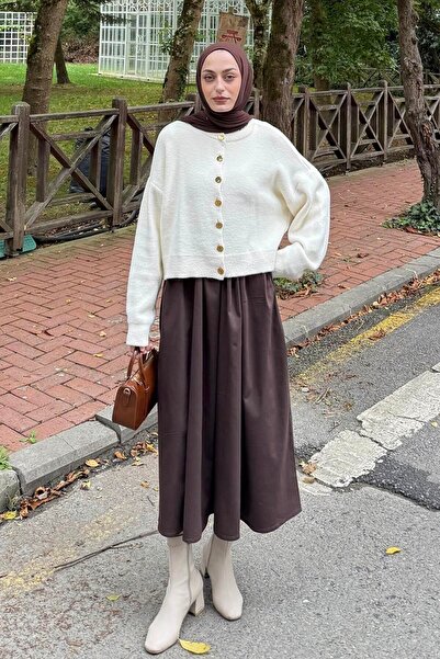 lamelif Gold Button Detailed Cardigan White