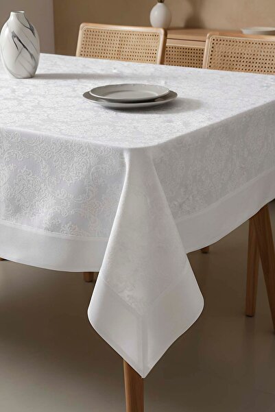 Rivaİstanbul Damascus White Tablecloth 160X220 cm