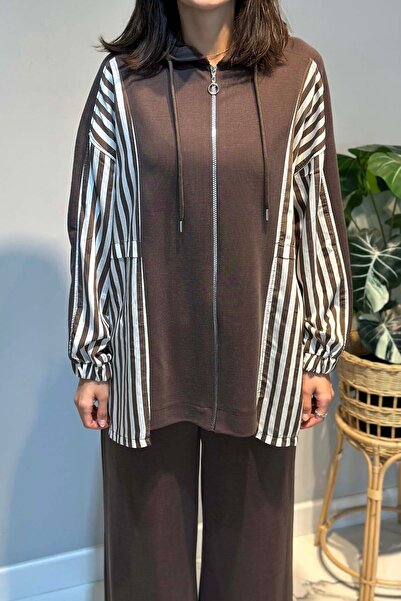 Lale Butik Stripe Detail Trouser Suit 70081 Brown