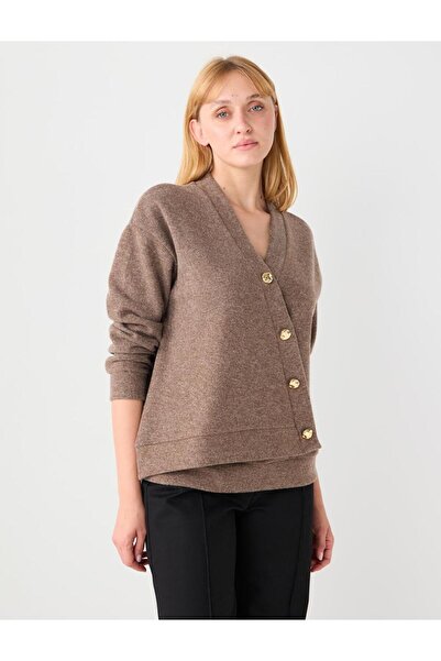 Jimmy Key Mink Relaxed Fit Soft Textured V-Neck Knitted Cardigan