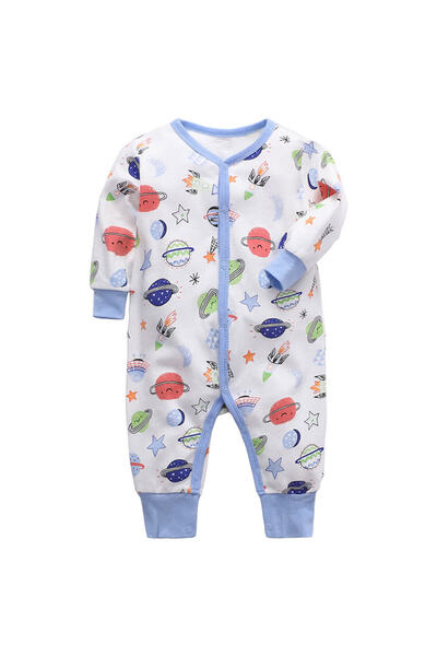 OEM Long jumpsuit for boys, 100% cotton, white with Printed , 9-12 months