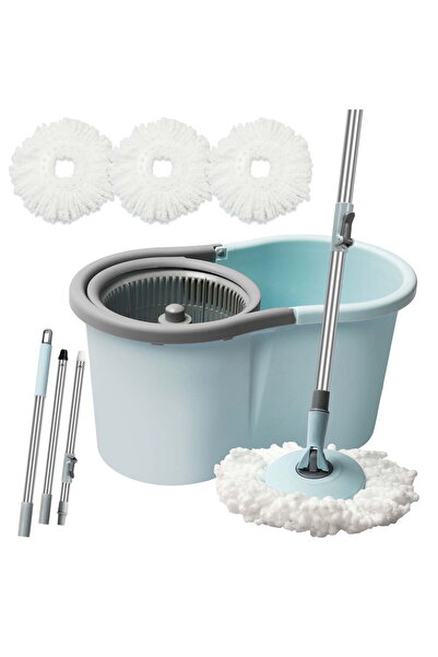 HYX مجموعة ممسحة دوارة ودلو مع عصارة - ممسحة دوارة من الألياف الدقيقة بزاوية 360 درجة، 3 رؤوس بديلة، طول 50 بوصة