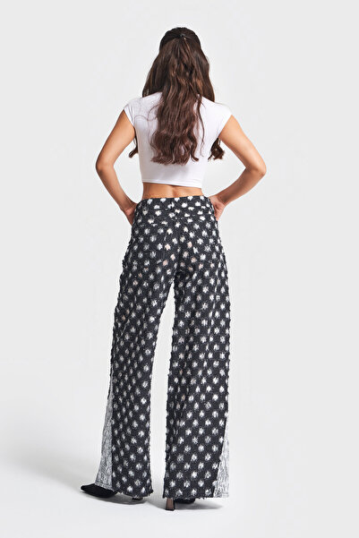 its basic Women's Anthracite White Color 7W5-51 Palazzo Fit Lace Detailed Special Fabric Design Denim Jean