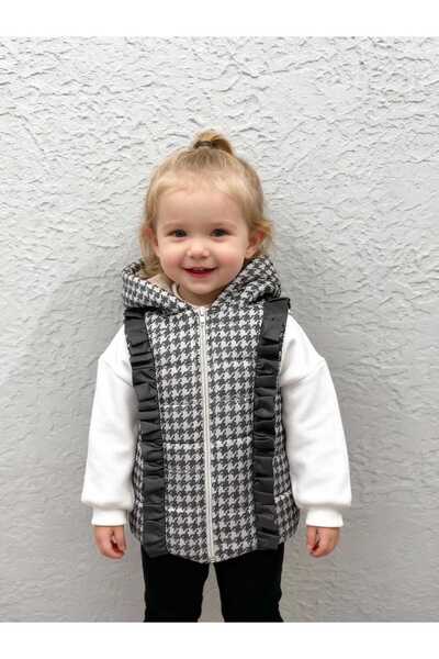 Gocoland Φουσκωτό γιλέκο για κορίτσια με κουκούλα με σχέδιο Houndstooth