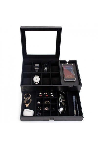 AVA-STARS Cutie pentru ceasuri și accesorii, exterior din fibră de carbon și ...