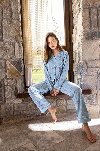 Aydoğan Set de pijamale pentru femei Atlas cu mâneci lungi și nasturi în față