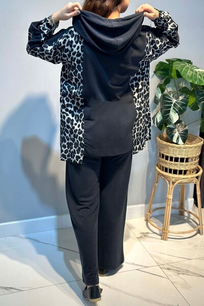 Lale Butik Leopard Pattern Detail Trouser Suit 70081-1 Anthracite