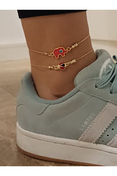 La fee aksesuar Kırmızı Fil Şans Tekli Halhal Gold Kobra Zincir