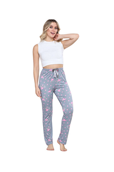 Budi Pajama Bottoms Modal Ring Viscose Fabric Heart Patterned-Grey