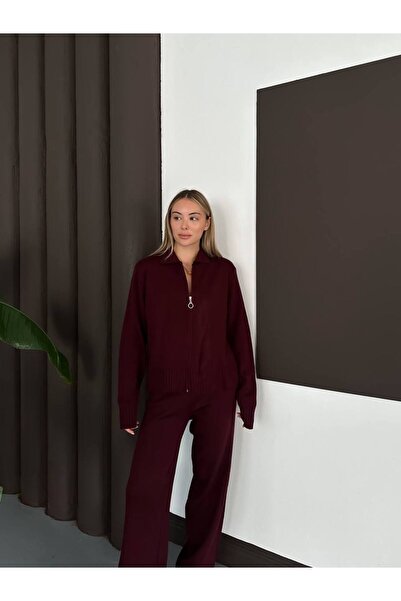 GİYSİ DÜNYASI 57 Triko Kumaş Fermuarli Hirka Pantalon 2 Li̇ Takim