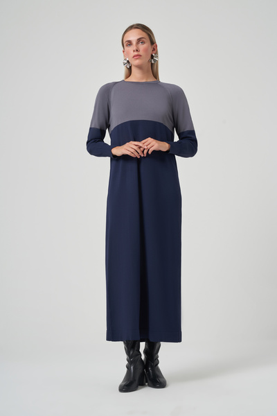 Nuss Πλεκτό φόρεμα με χρωματική αλλαγή 508 Navy Blue