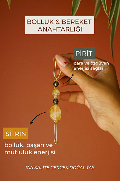 Orenda Design Abundance and Prosperity Natural Stone Keychain / Citrine - Pyrite