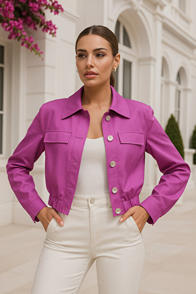 Rich Γυναικείο κοντό μπουφάν Dusty Rose με μακρυμάνικο και λεπτομερές σχέδιο τσέπης