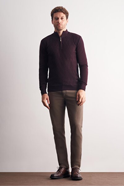 İmza Plum Mock Neck Long Sleeve Pocketless Slim Fit Casual Cotton Knitwear Sweater 1012255108