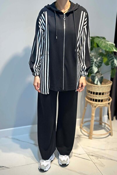 Lale Butik Striped Detail Trouser Suit 70081 Anthracite