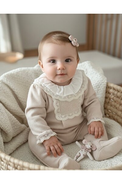 Florijee Dantelli Kız Bebek Tulum – Pudra & Somon