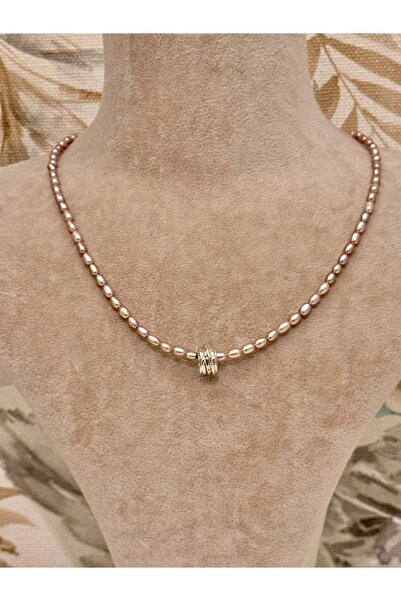 ZİDE AKSESUAR Pembe gerçek arpa incili 925 ayar gümüş aparatlı kolye