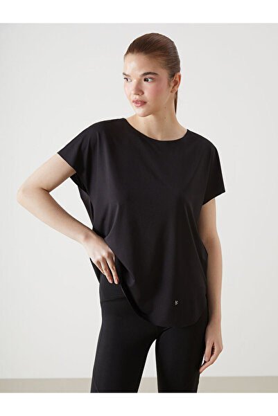 LC Waikiki Black Crew Neck Printed Women's Sports T-Shirt