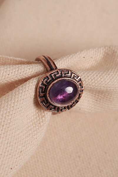 Süspüs Accessories خاتم نحاسي بيضاوي الشكل مرصع بحجر الجمشت