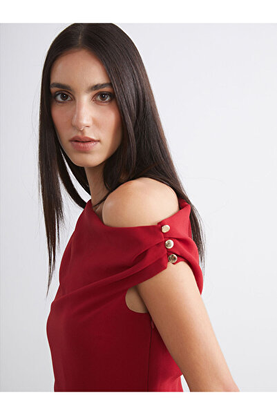 LC Waikiki Red Boat Neck Gathered Women's Jumpsuit