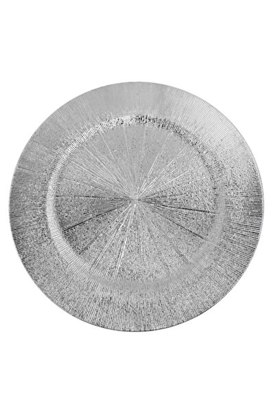 OEM Platou decorativ rotund din plastic argintiu cu model, 33 cm