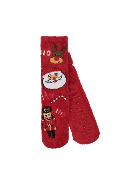 OEM Șosete roșii pufoase de Crăciun pentru familie cu Moș Crăciun, reni și sp...