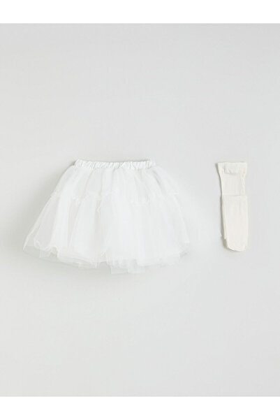 LC Waikiki Ecru Elastic Waist Girls' Tutu Skirt and Pantyhose Set of 2
