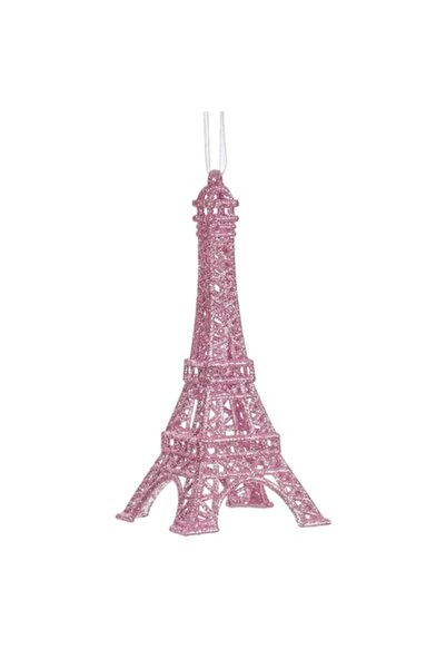 OEM Ornament de Crăciun pentru brad - Turnul Eiffel cu sclipici roz 6,7x15cm