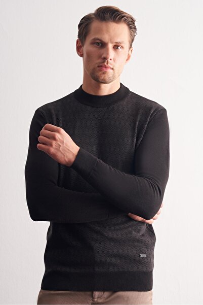 İmza Black Half Turtleneck Long Sleeve Pocketless Comfort Fit Cotton Knitwear Sweater 1012255219