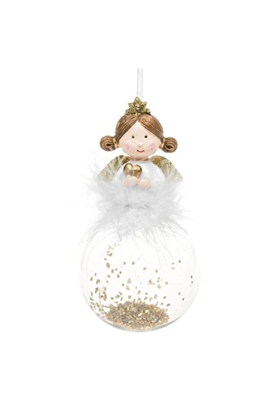 OEM Ceramic Christmas Tree Ornament - Girl Angel, White with Gold Glitter, 8x14 cm
