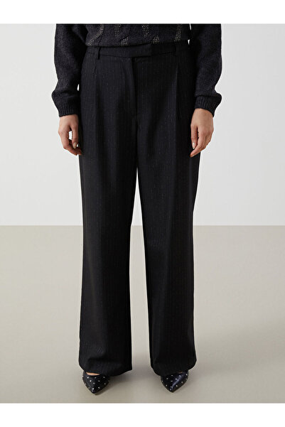 LC Waikiki Black Loose Fit Striped Women's Trousers