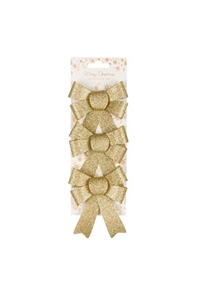 OEM Funde decorative de Crăciun aurii cu sclipici, 14x10 cm, 3 bucăți
