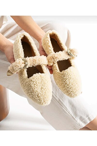 AYAKCİTY Kadın Tokalı Kışlık Babet Ev ve Dış Mekan Ayakkabısı