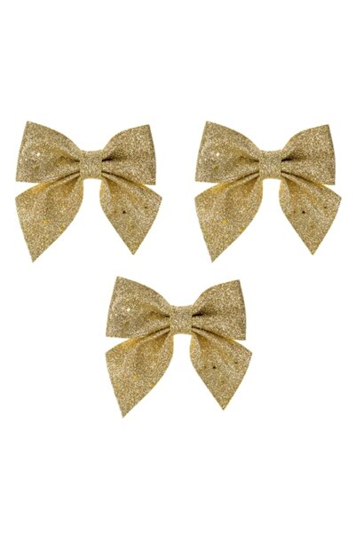 OEM Gold Glitter Decorative Christmas Bows 10cm - 3 pcs