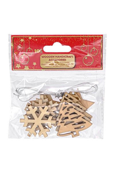 OEM Christmas Decorations Set, Wood, Trees and Snowflakes, , 3.5cm, 10 Pieces