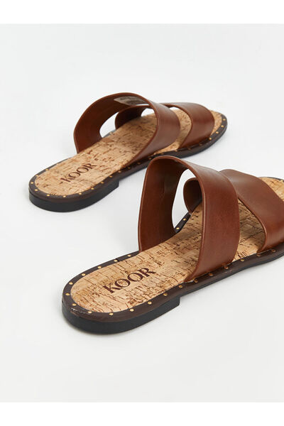LC Waikiki Brown Double Striped Women's Slippers