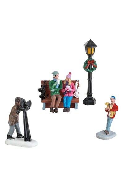 OEM Scenă de Crăciun cu bancă și figurine fotograf - 4 buc.