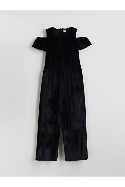 LC Waikiki Black Ruffle Detailed Sparkly Girl's Jumpsuit