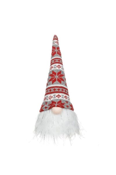 OEM Figurină Gnome de Crăciun cu LED și pălărie gri-roșie 28 cm