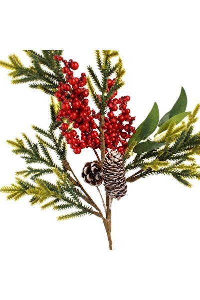 OEM Creangă decorativă de Crăciun cu fructe de pădure roșii și conuri 45 cm