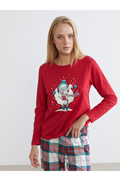 LC Waikiki Esvab Giyim'den Şık Tercihler | Bisiklet Yaka Yılbaşı Temalı Kadın Pijama Takımı